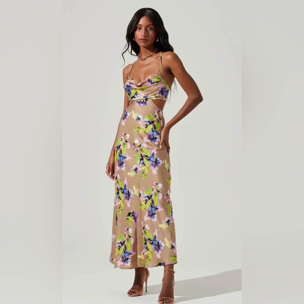 Astr the Label Colette Floral Satin Cutout Midi Dress